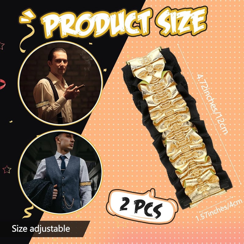 Jadive 2 Pcs Roaring 20s Armband Garter for Men Sleeve Shirt Costume Anti Slip Arm Holder Garter Belt for 1920s Party - Image 2